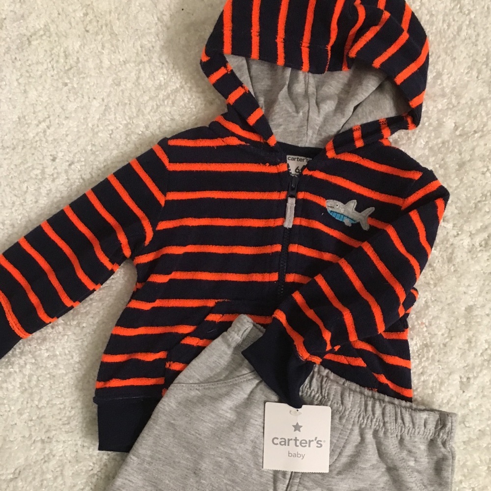 Carters Terrycloth Hoodie & Gray Shorts Set
